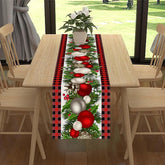 Lofaris Cherry Christmas Ball Checkered Leaves Table Runner