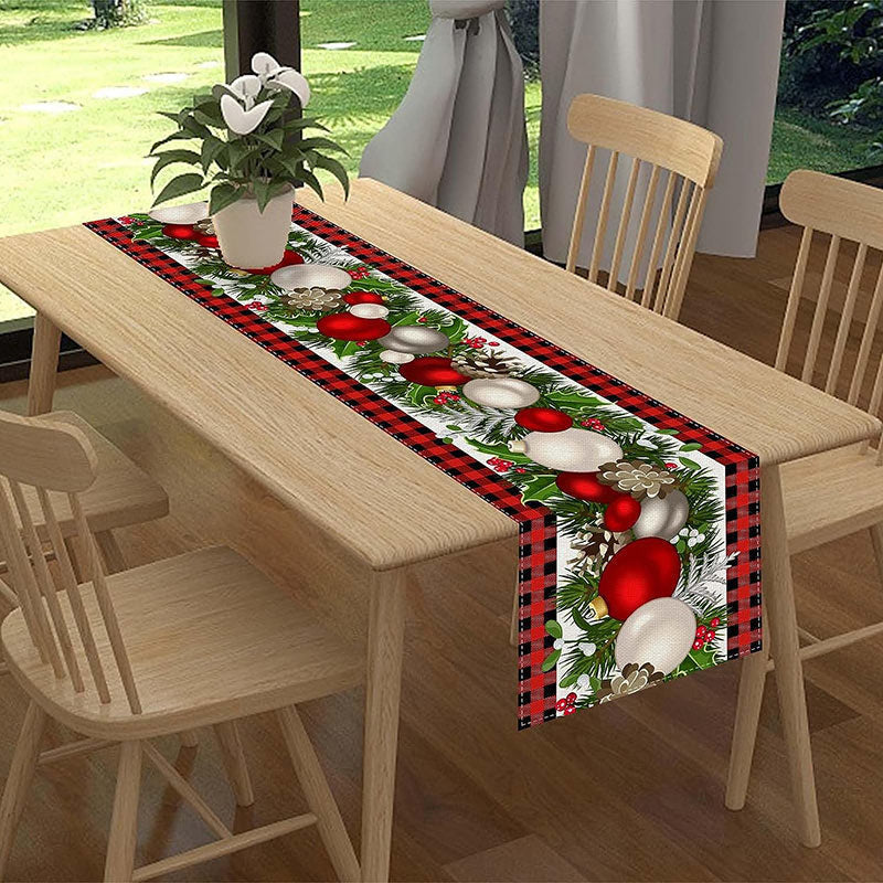 Lofaris Cherry Christmas Ball Checkered Leaves Table Runner