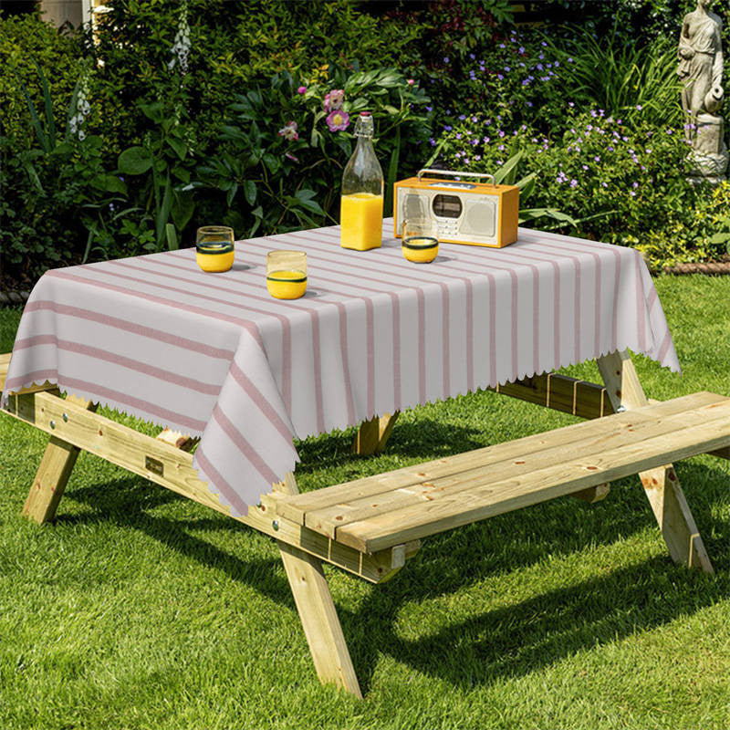 Lofaris Chic White And Pink Horizontal Stripes Tablecloth