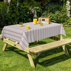 Lofaris Chic White And Pink Horizontal Stripes Tablecloth