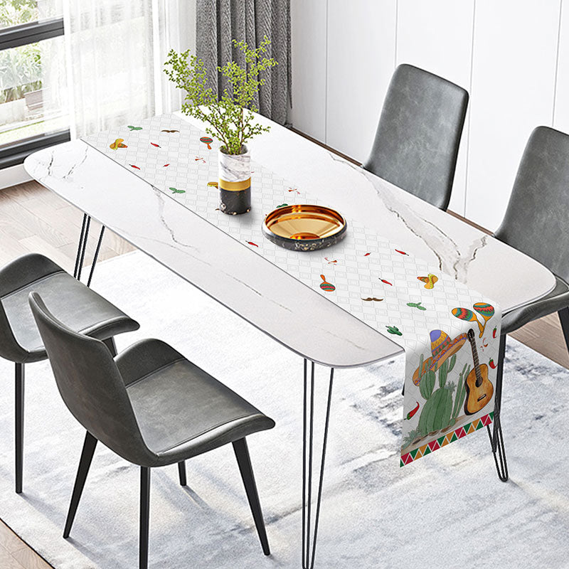 Lofaris Chili Cactus Hat Guitar Mexican Fiesta Table Runner