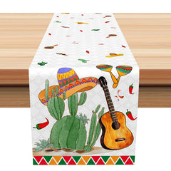Lofaris Chili Cactus Hat Guitar Mexican Fiesta Table Runner