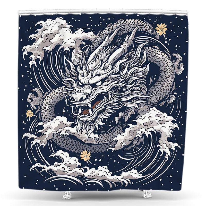 Lofaris Chinese Dragon Cloud Doodle Blue Shower Curtain