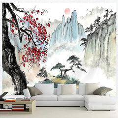 Lofaris Chinese Ink Painting Mountain Pine Trees Tapestry
