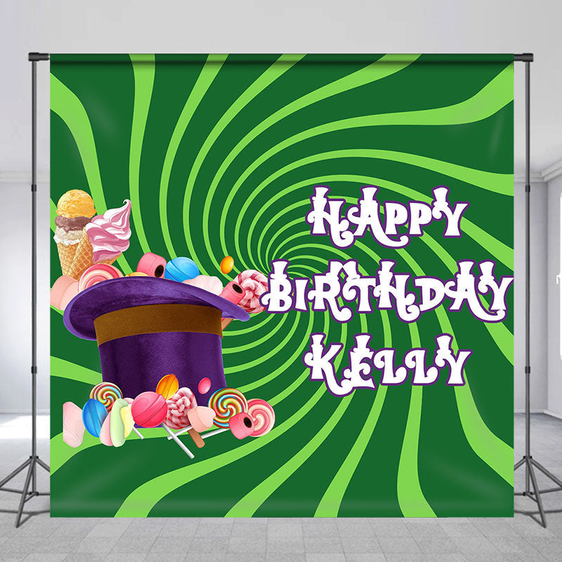 Lofaris Chocolate Candyland Green Custom Birthday Backdrop