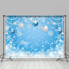 Lofaris Christmas Ball Pearl Bokeh Snowflake Blue Backdrop