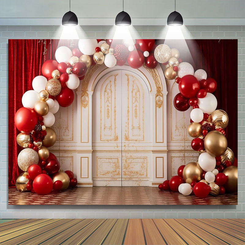 Lofaris Christmas Balloon Arch White Gate Photo Backdrop