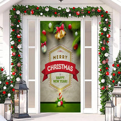Lofaris Christmas Bells And Balls Green Plants Door Cover