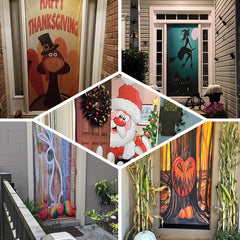 Santa Claus And Beauty Lady Christmas Door Cover