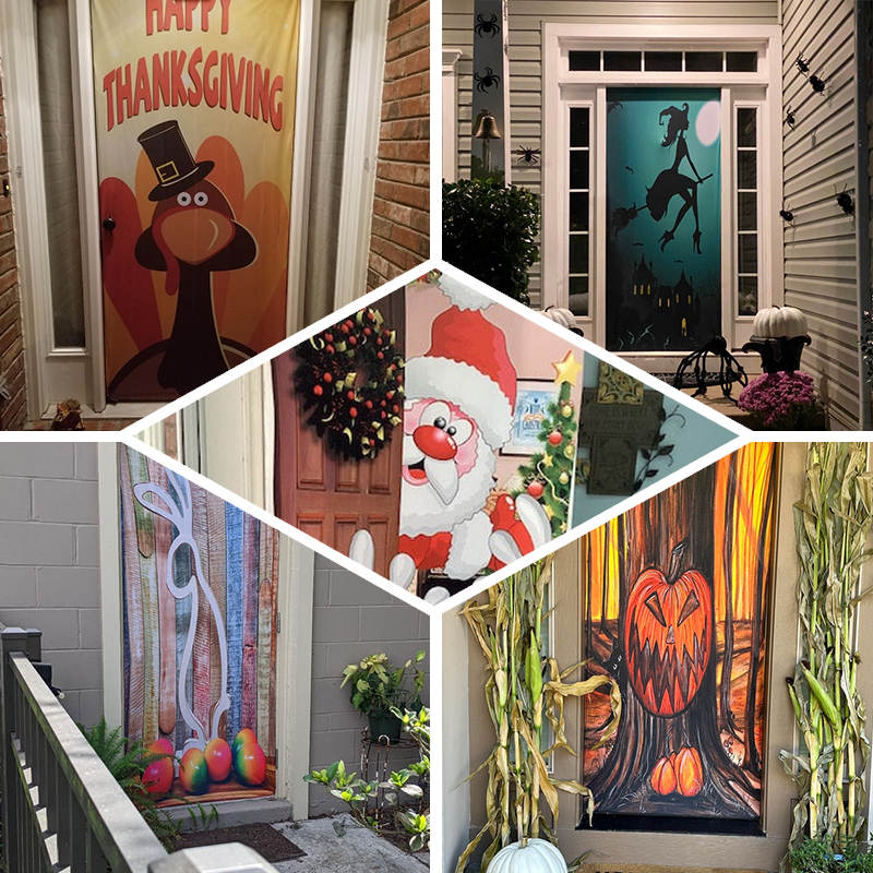 Red Santa Claus Gift Snowy Christmas Door Cover