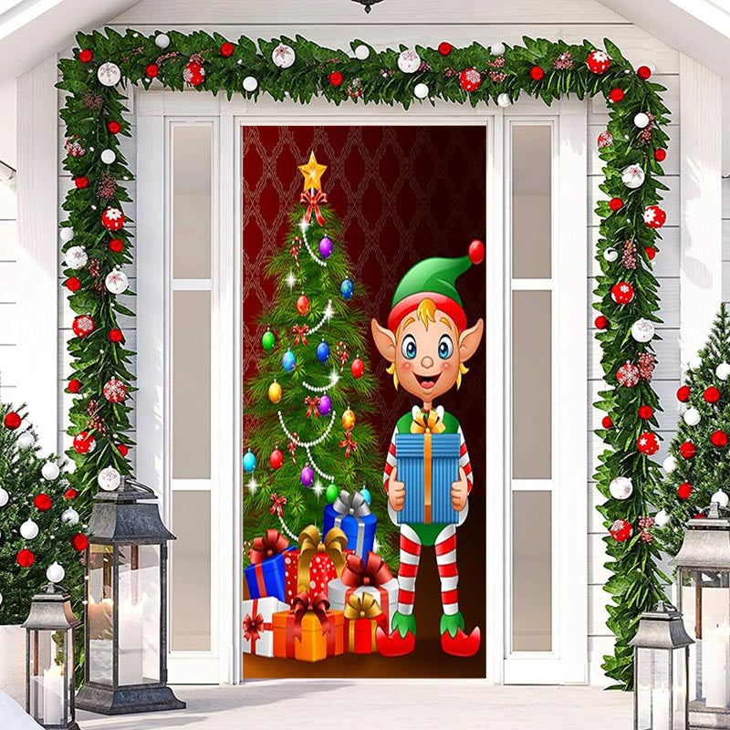 Lofaris Christmas Elf Tree Presents Door Cover Decoration