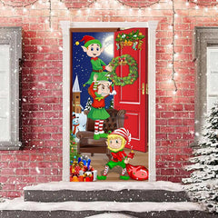 Lofaris Christmas Elfs Night Moon Gifts Snowman Door Cover