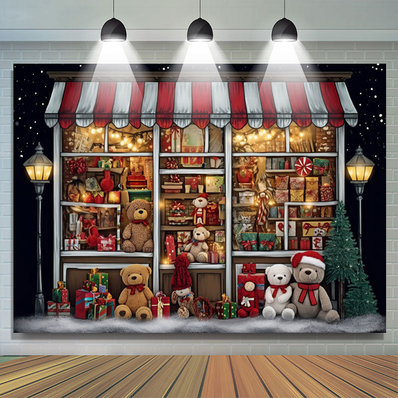 Lofaris Christmas Gift Store Bear Portrait Photo Backdrop