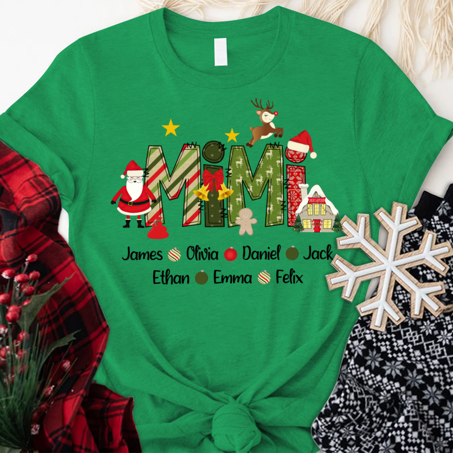 Lofaris Christmas Kids Grandma Gift Custom Name T-Shirt