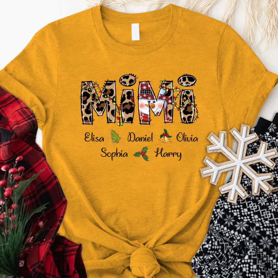 Lofaris Christmas Leopard Snowman Mimi Custom Name T-Shirt