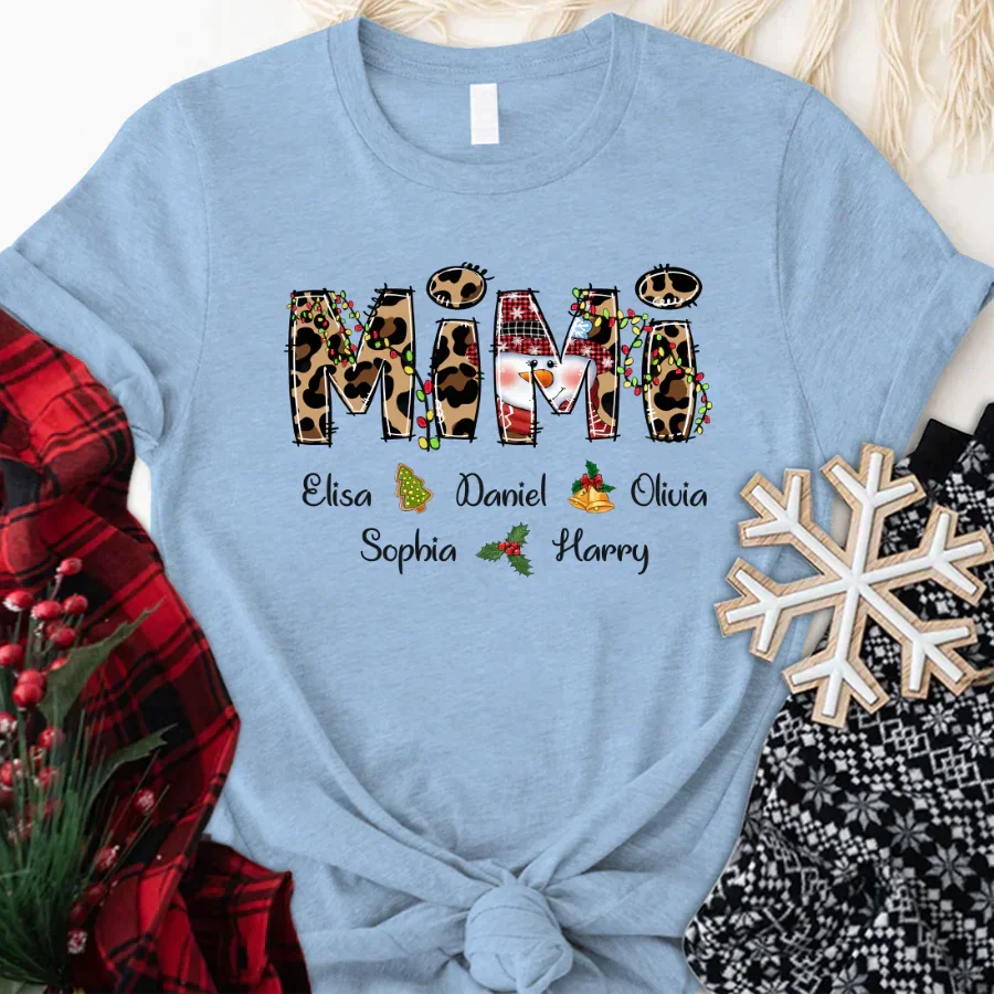 Lofaris Christmas Leopard Snowman Mimi Custom Name T-Shirt