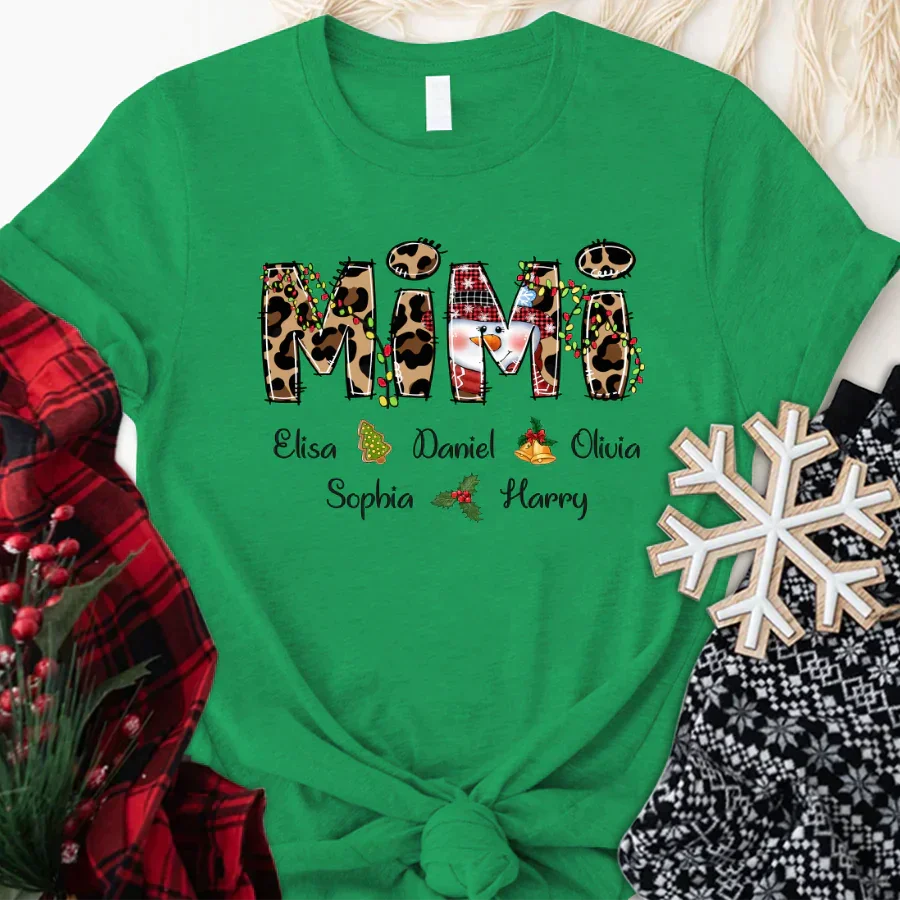 Lofaris Christmas Leopard Snowman Mimi Custom Name T-Shirt