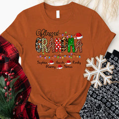 Lofaris Christmas Lights Blessed Hats Grandma Kids T - Shirt