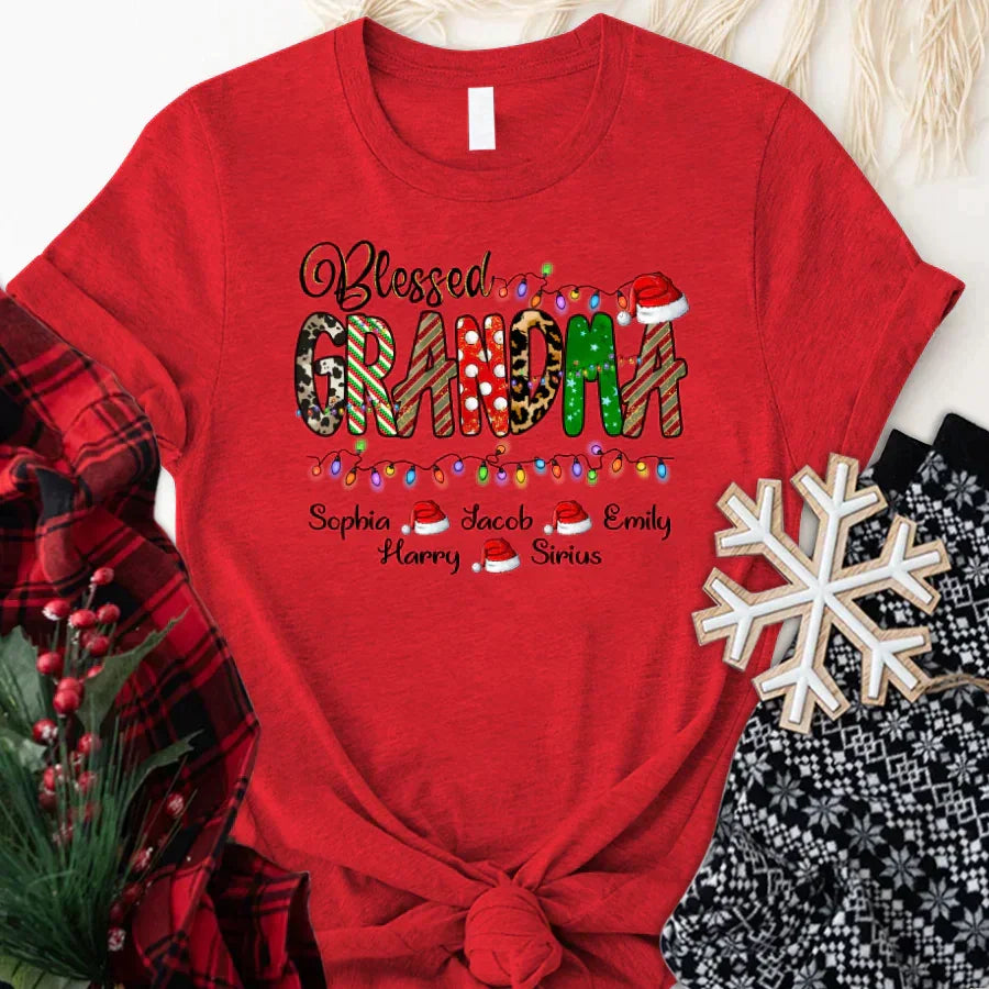 Lofaris Christmas Lights Blessed Hats Grandma Kids T - Shirt