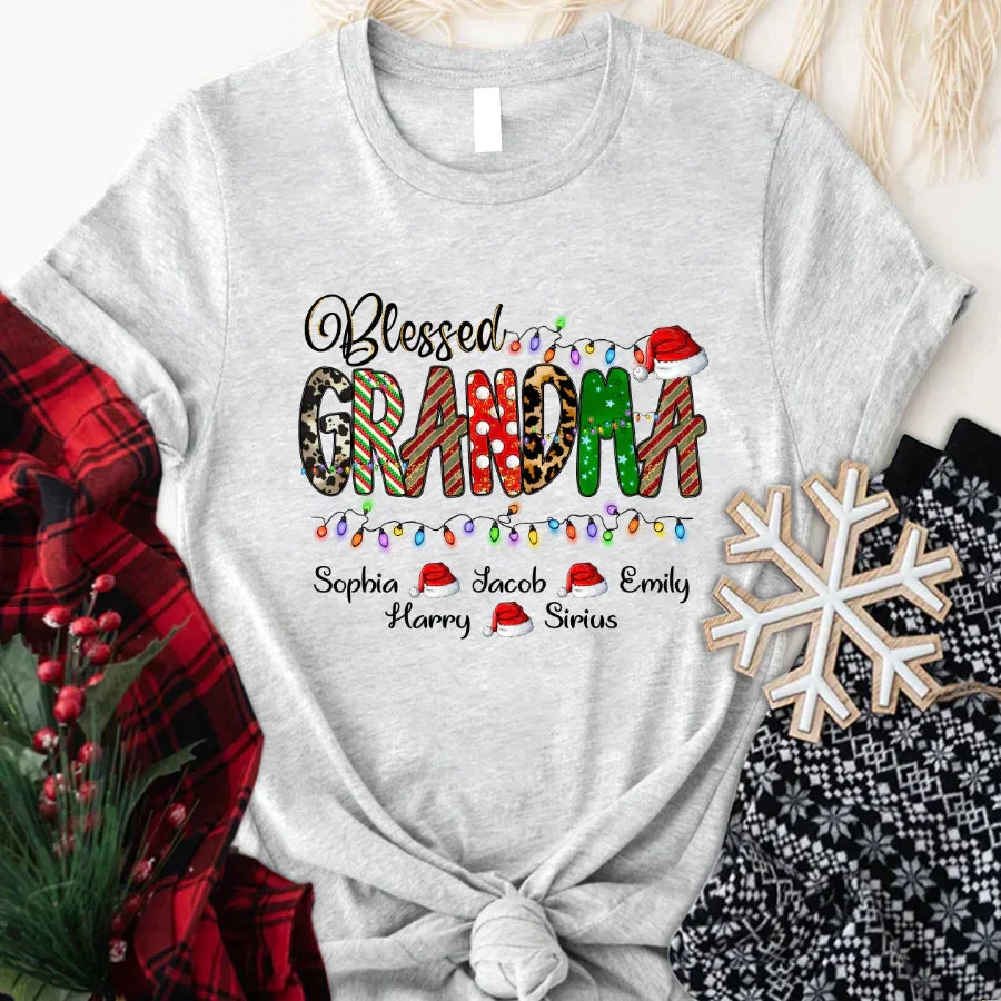 Lofaris Christmas Lights Blessed Hats Grandma Kids T - Shirt