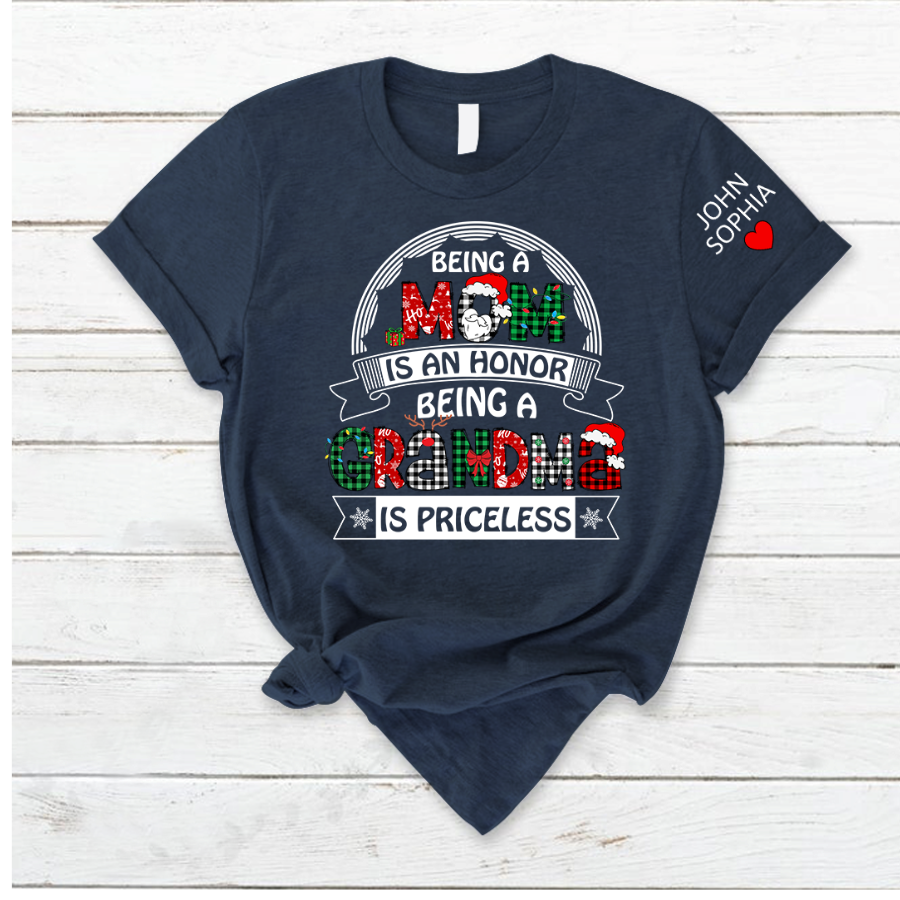 Lofaris Christmas Mom Grandma Kids Custom Name T - Shirt