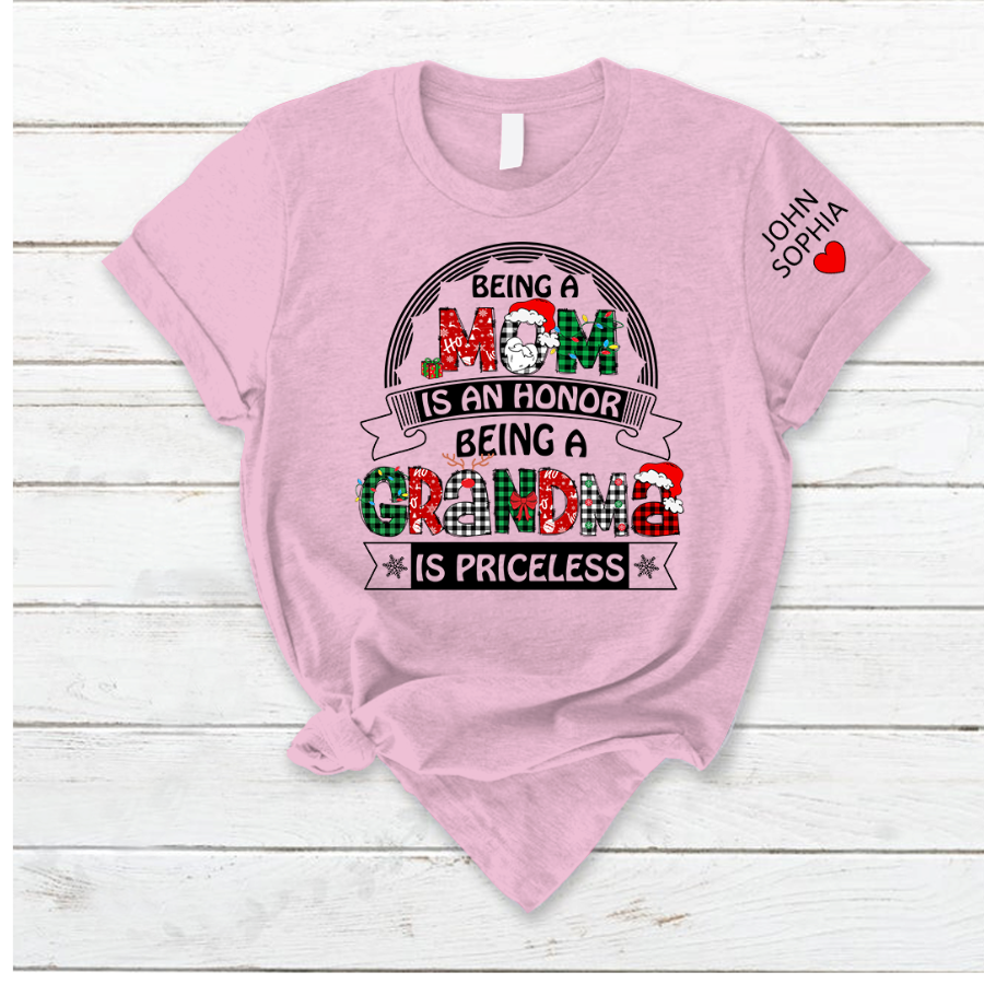 Lofaris Christmas Mom Grandma Kids Custom Name T - Shirt