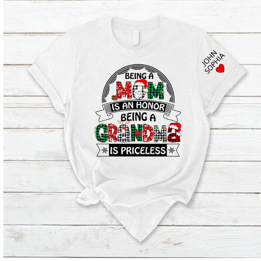 Lofaris Christmas Mom Grandma Kids Custom Name T - Shirt