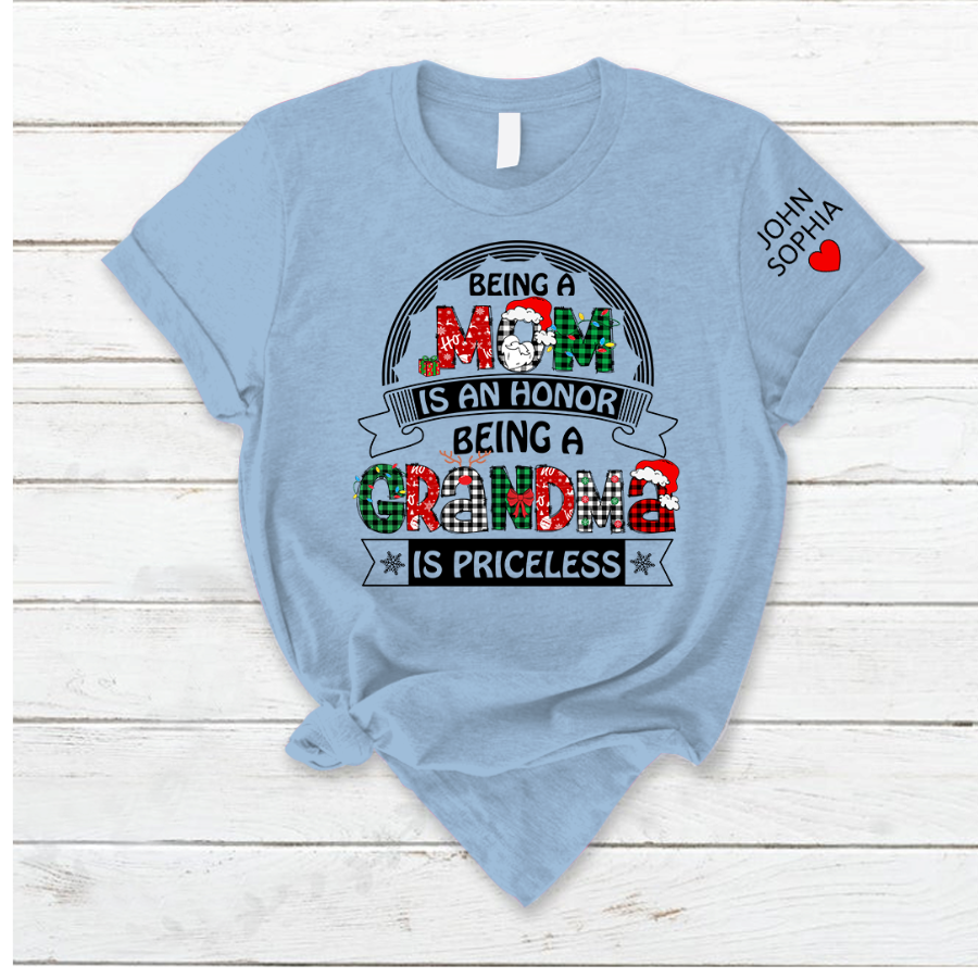 Lofaris Christmas Mom Grandma Kids Custom Name T - Shirt