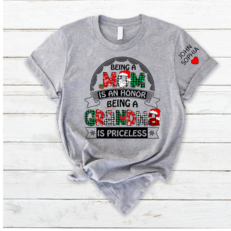Lofaris Christmas Mom Grandma Kids Custom Name T - Shirt