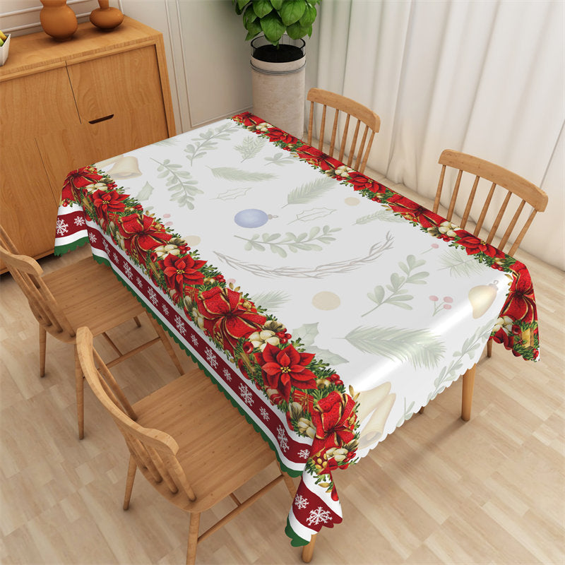 Lofaris Christmas Poinsettia Flower Holly Party Tablecloth