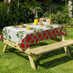 Lofaris Christmas Poinsettia Pine Needle Border Tablecloth