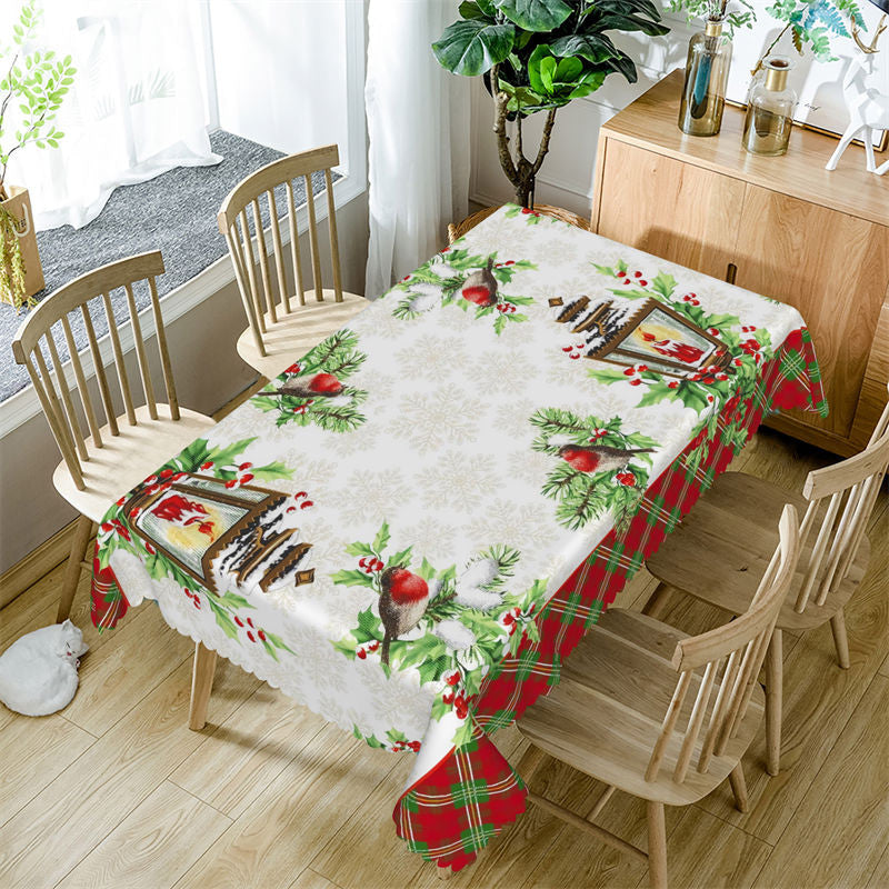 Lofaris Christmas Poinsettia Pine Needle Border Tablecloth