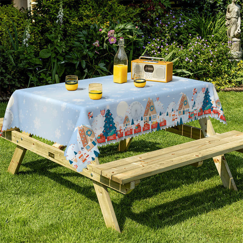 Lofaris Christmas Town Ferris Wheel Snow Party Tablecloth