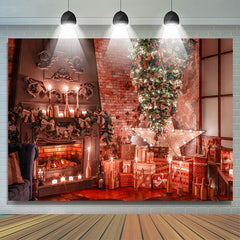 Lofaris Christmas Tree Presents Fireplace Candles Backdrop