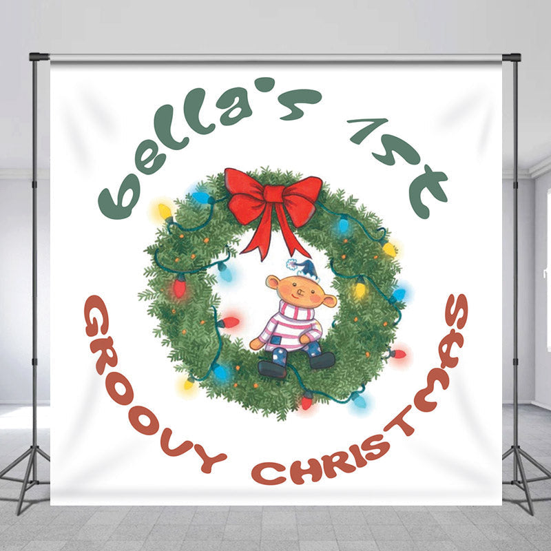 Lofaris Christmas Wreath Custom 1st Groovy Birthday Backdrop