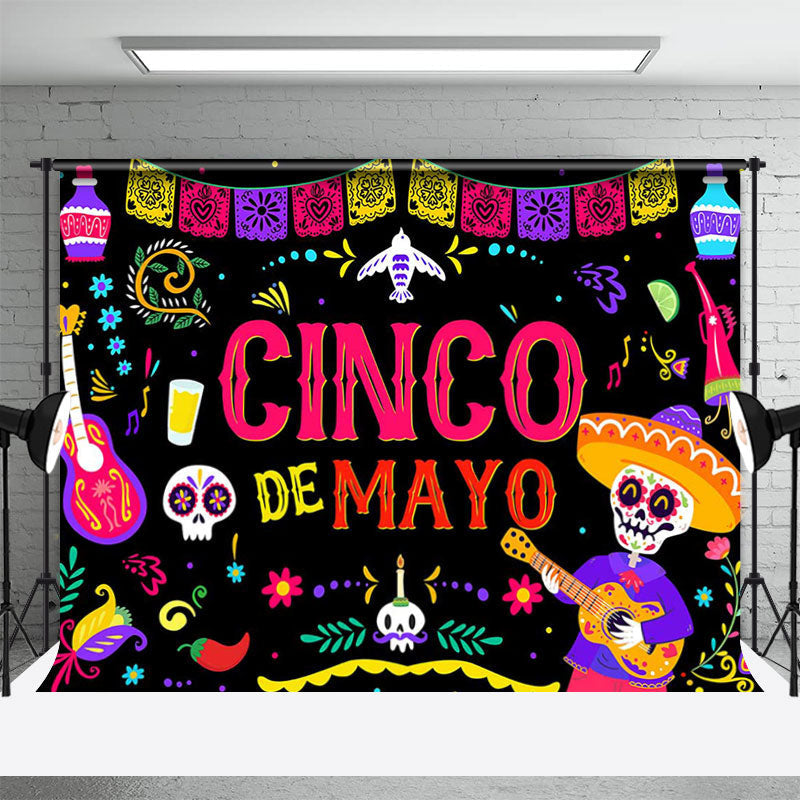 Lofaris Cinco De Mayo Skeletons Mexican Fiesta Backdrop