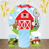 Lofaris Circle Cartoon Rustic Animals Birthday Backdrop Kit