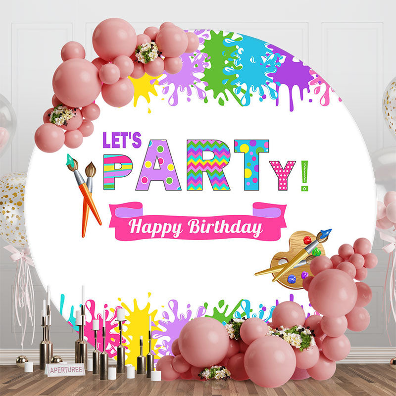 Lofaris Circle Colorful Painting Happy Birthday Backdrop