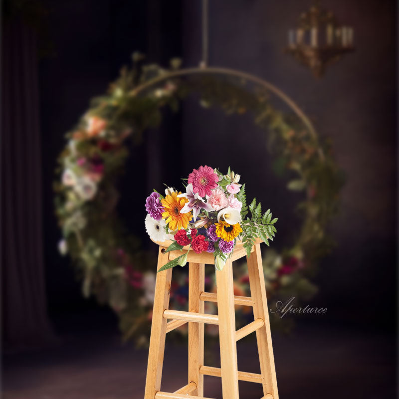 Lofaris Circle Flowers Wreath Dark Photography Backdrop
