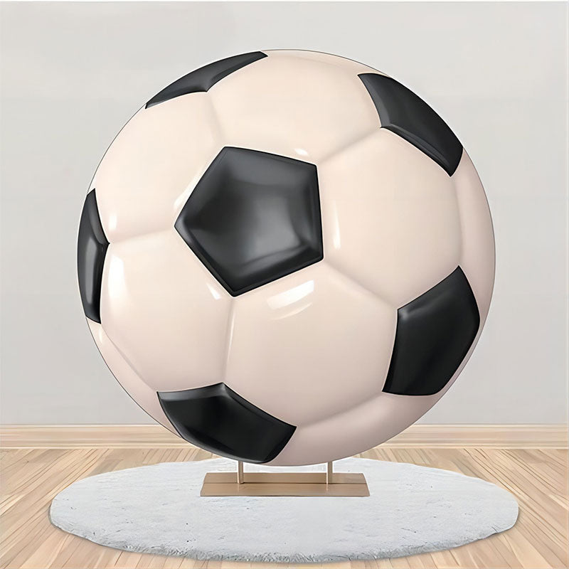 Lofaris Circle Glossy Black White Football Birthday Backdrop