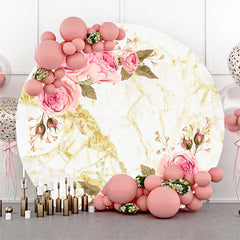 Lofaris Circle Golden Texture Flower Happy Birthday Backdrop
