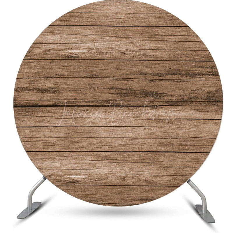 Lofaris Circle Retro Wooden Plank Simple Birthday Backdrop