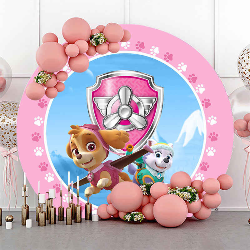 Lofaris Circle Skye Dogs And Blue Sky Pink Birthday Backdrop Kit