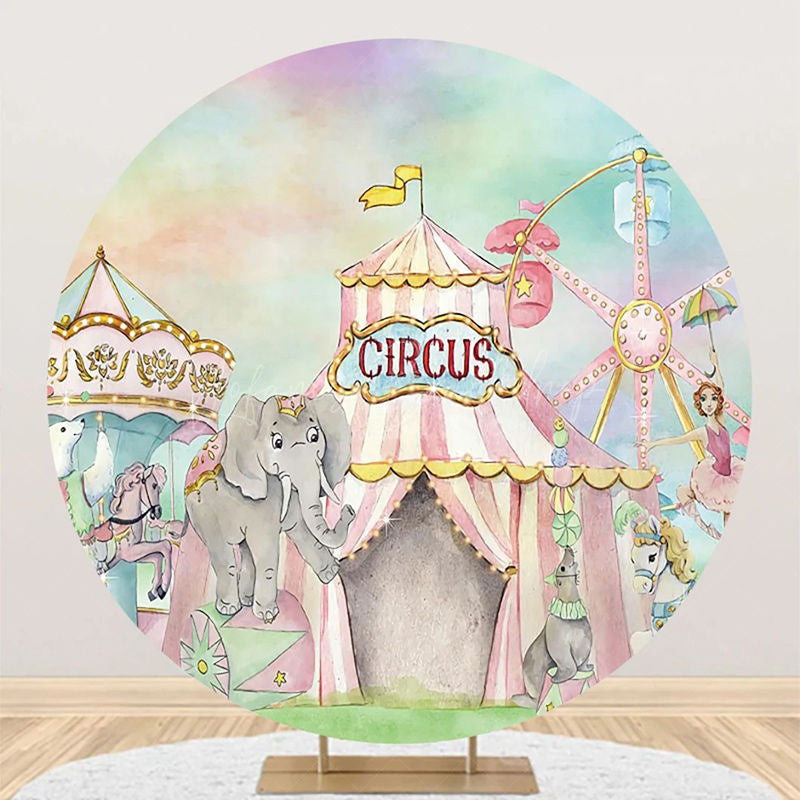 Lofaris Circus Carousel Animals Tent Round Birthday Backdrop