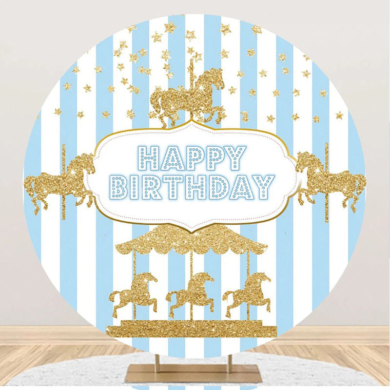 Lofaris Circus Gold Carousel Stripes Round Birthday Backdrop