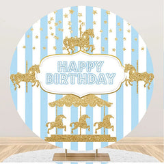 Lofaris Circus Gold Carousel Stripes Round Birthday Backdrop