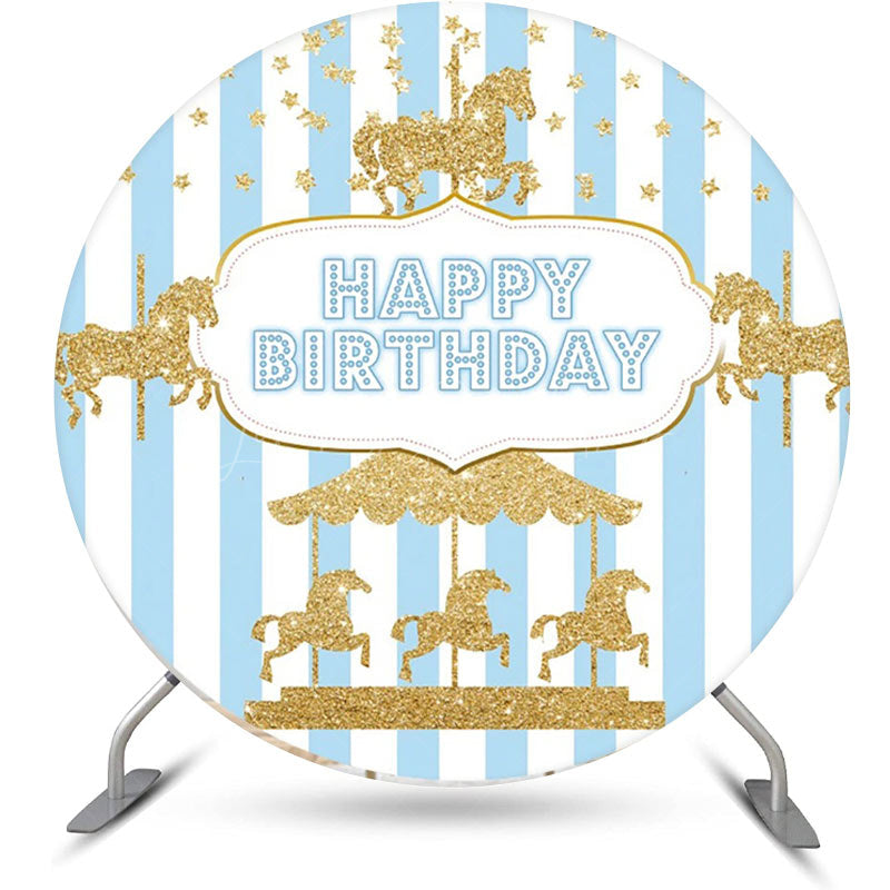 Lofaris Circus Gold Carousel Stripes Round Birthday Backdrop