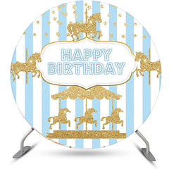Lofaris Circus Gold Carousel Stripes Round Birthday Backdrop