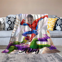 Lofaris City Flying Hero Green Monster Cobweb Custom Blanket