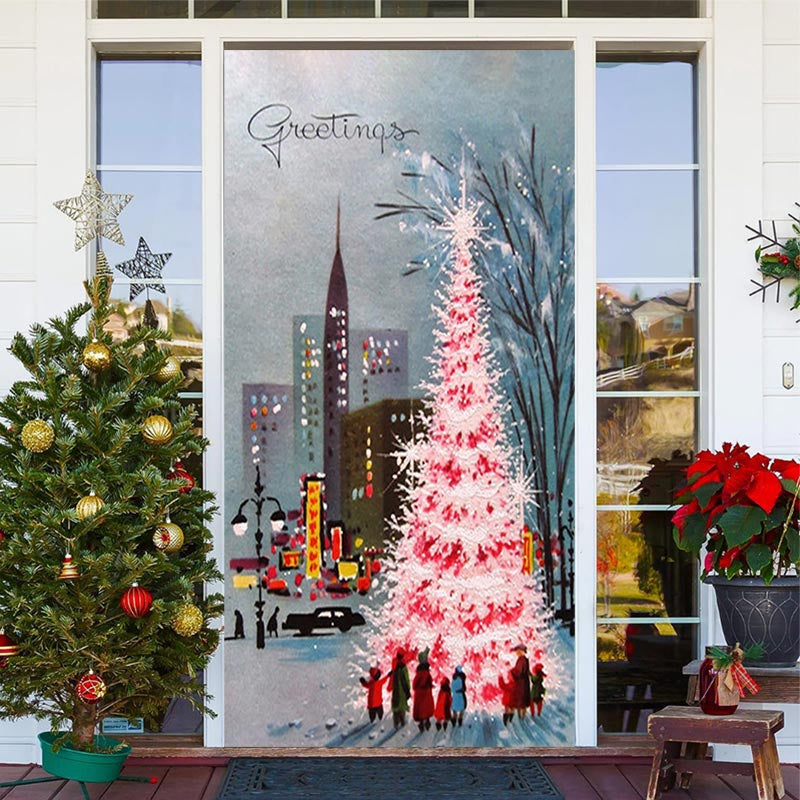 Lofaris City Night View Tree Paint Door Cover For Christmas